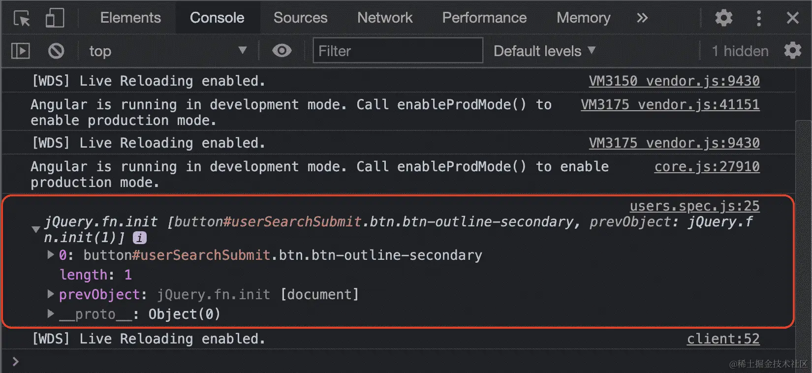 图 11.14 - 使用 jQuery 通过 Cypress.$记录的搜索按钮