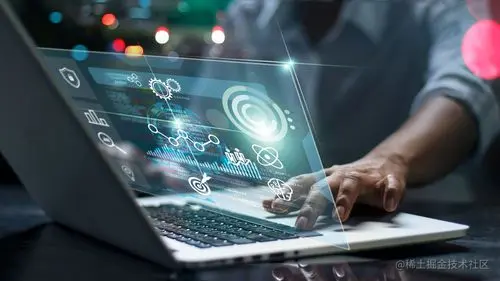 Data scientists. Man programmer using laptop analyzing and development at various information on futuristic virtual interface screen. Algorithm. marketing and deep learning of artificial intelligence