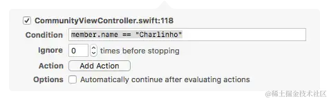 A conditional breakpoint screenshot