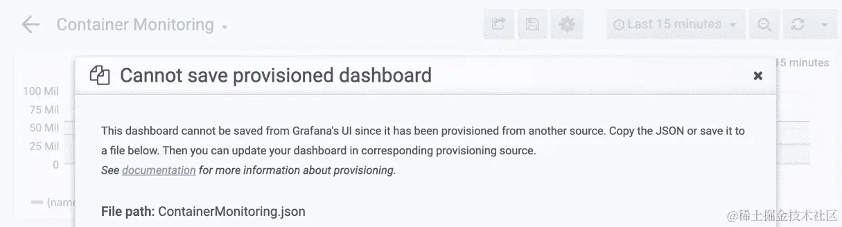 图 13.28：警告，我们无法保存新的仪表板