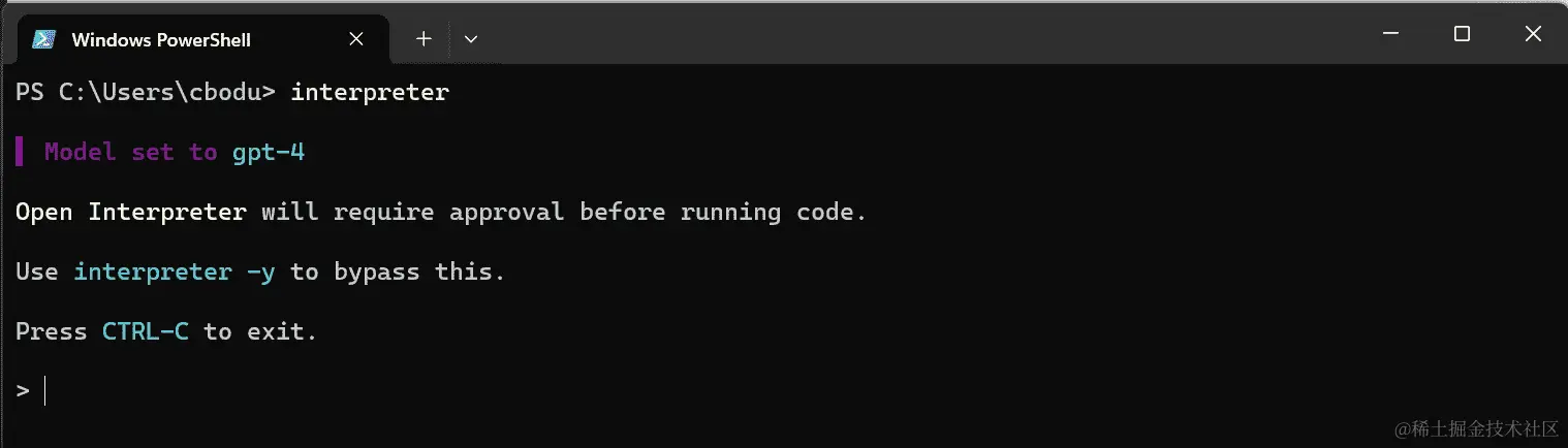 图 9.7 – 运行在命令行中的 Interpreter