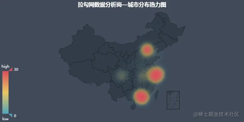 拉勾网城市分布热力图