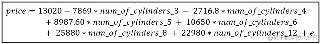 The equation of the fitted regression model