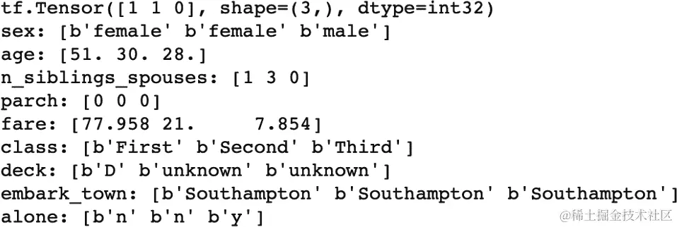 一个批次的泰坦尼克数据集