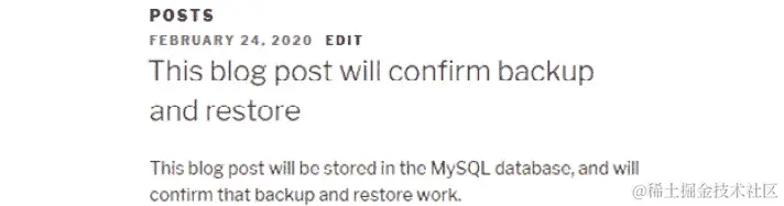 单击发布按钮后，您将看到一个白屏，上面有一条消息-这篇博客文章将确认备份和恢复。这显示了博客文章的成功状态。