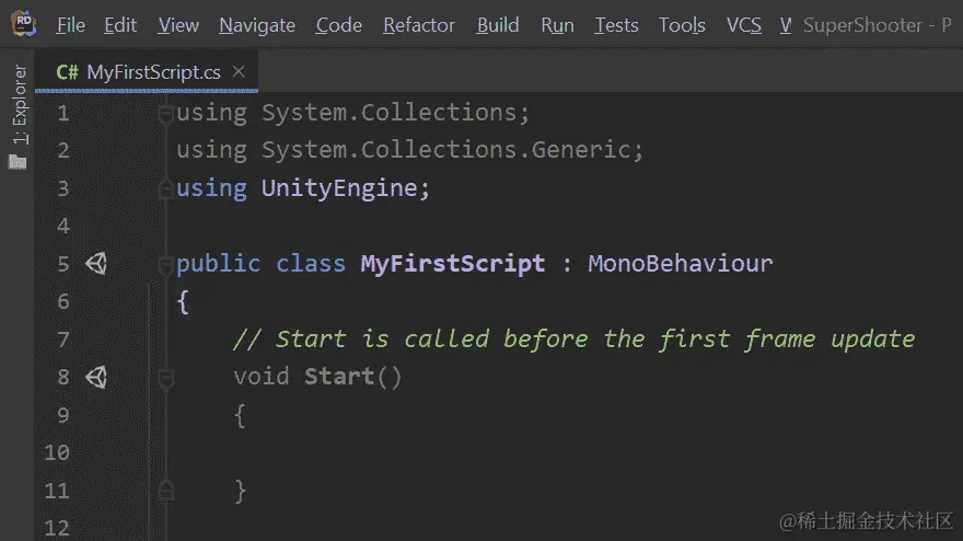 图 13.10 - 在 Rider IDE 中打开的新脚本