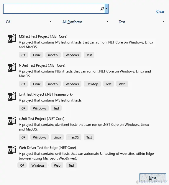 图 17.1 - Visual Studio 2019 单元测试项目模板
