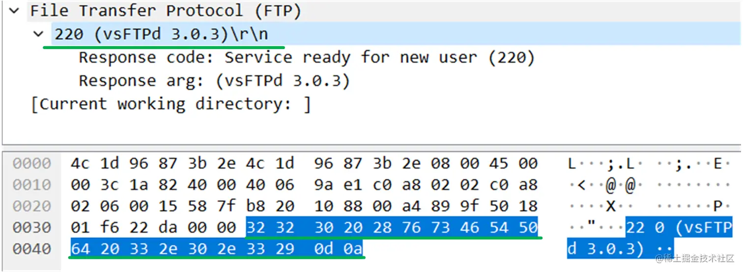 第一个FTP应答报文