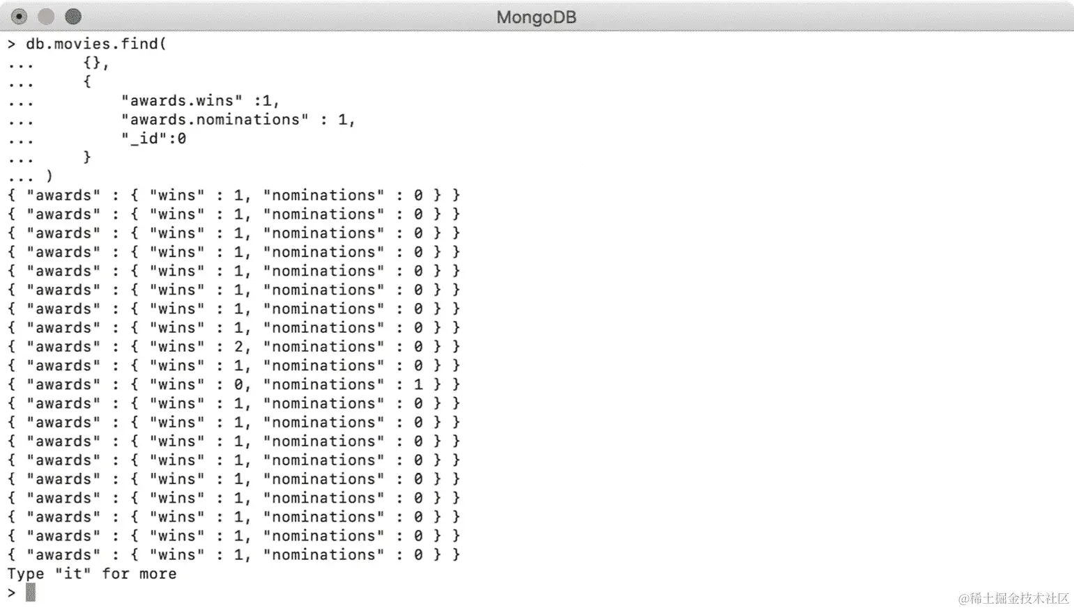 图 4.31：仅投影奖项对象，不包括文本字段