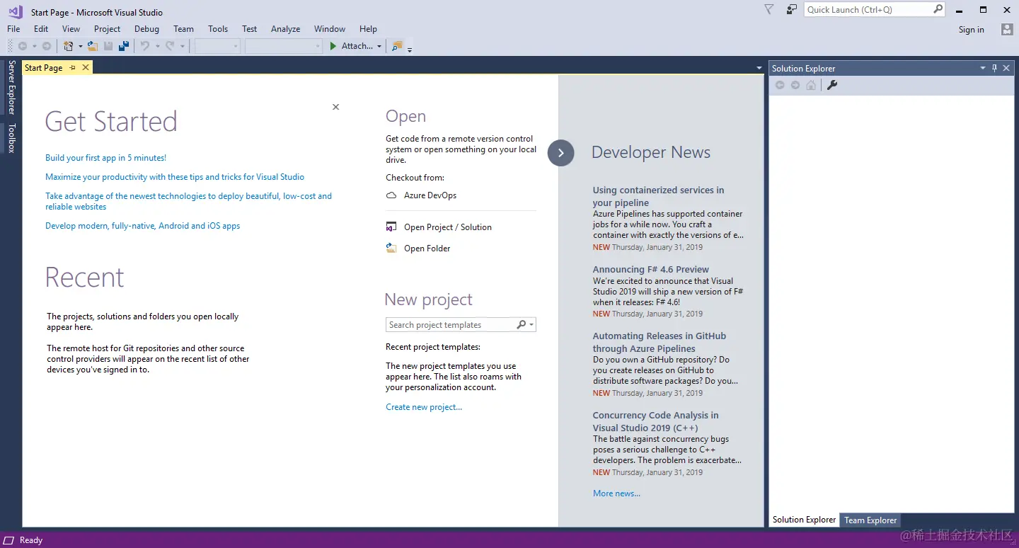microsoft visual studio community start page