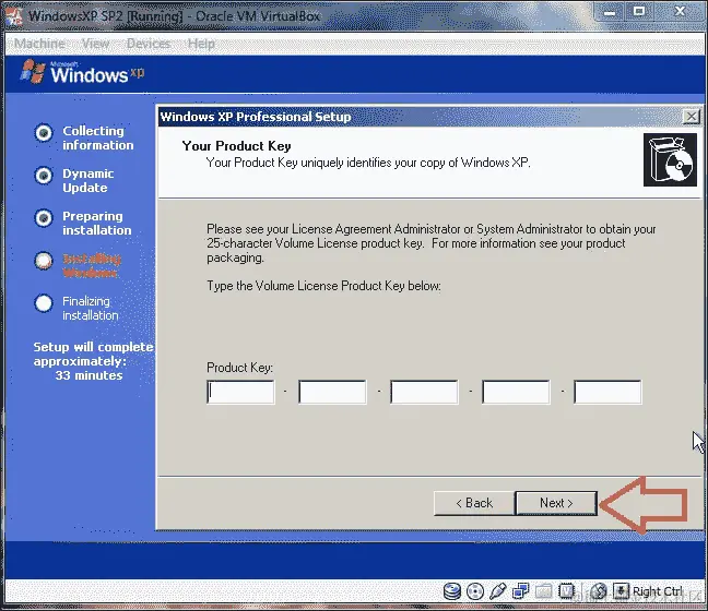 在 Oracle VM VirtualBox 上安装 WindowsXP