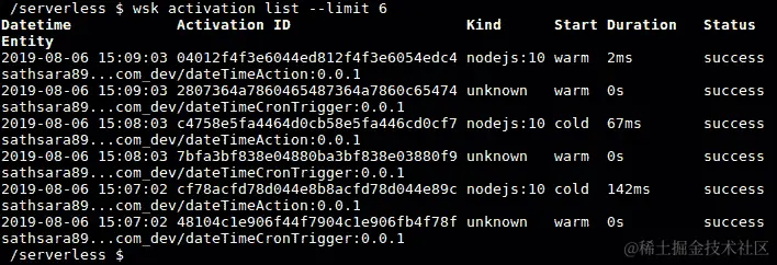 图 8.64：列出最近六次激活