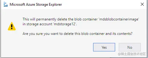 Delete an Azure blob container confirmation