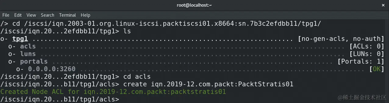 图 5.13 - 创建 ACL，以便 KVM 主机的发起者可以连接到 iSCSI 目标