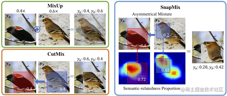 A visual Comparison of Mixup, CutMix, and SnapMix
