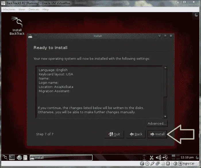 在 Oracle VM Virtual Box 上安装 BackTrack5 R2