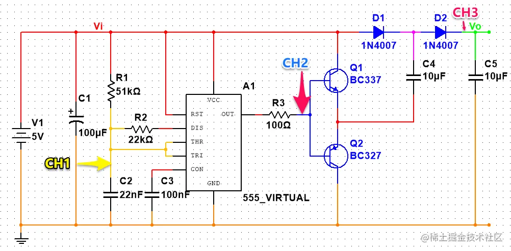 使用 555 定时器实现 DC 倍压