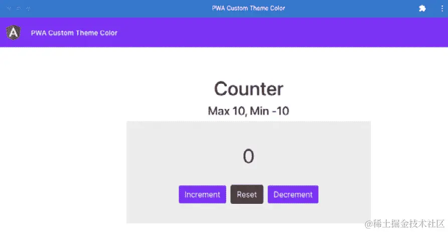图 13.15 – PWA 自定义主题颜色应用程序在系统暗模式下的外观