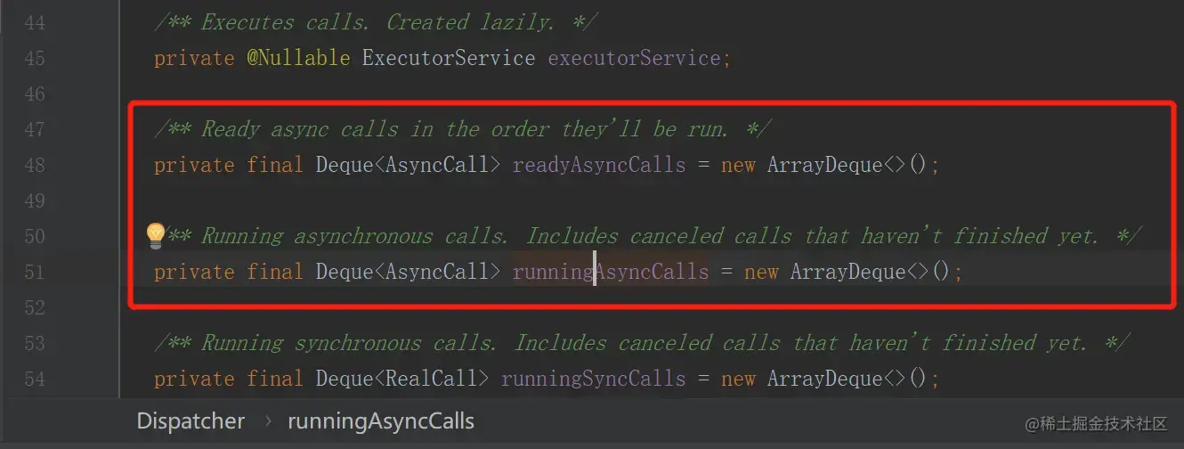 Dispatcher中还定义了其他两个队列——异步执行队列、就绪队列