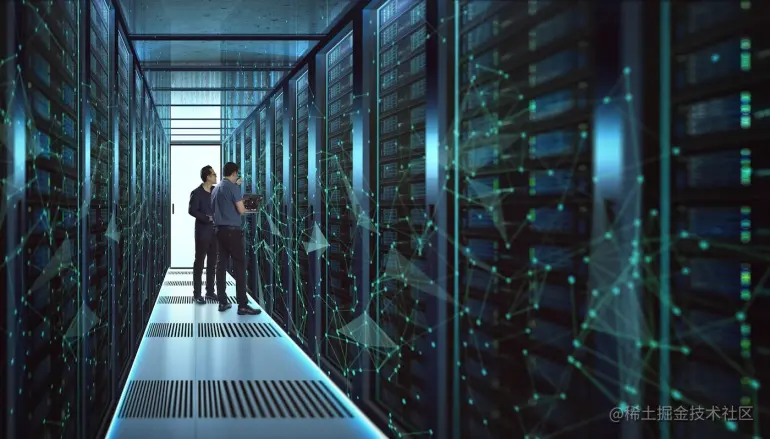 IT Engineers and Technician discussing technical problem in server room with data connection visual effect .