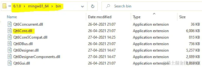 图 10.4 – bin 目录中所需的 Qt 库