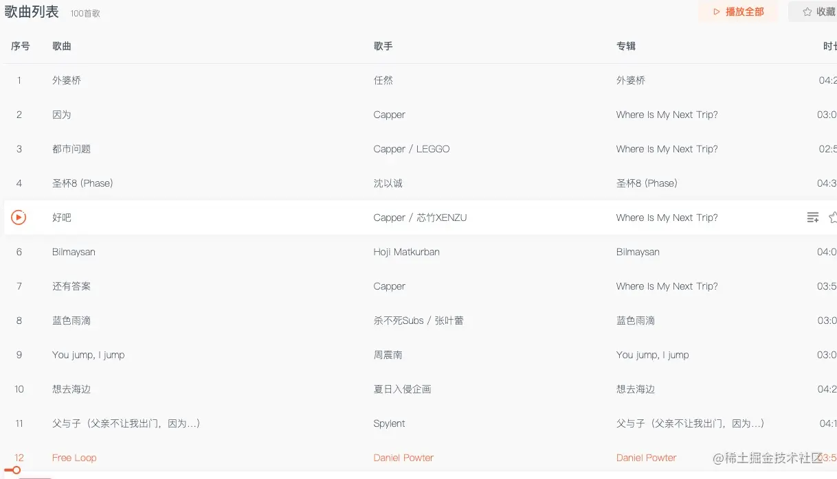 歌单详情页的歌单列表