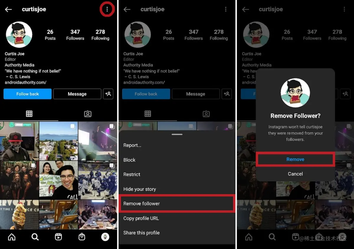 从他们的 Instagram 个人资料中删除关注者