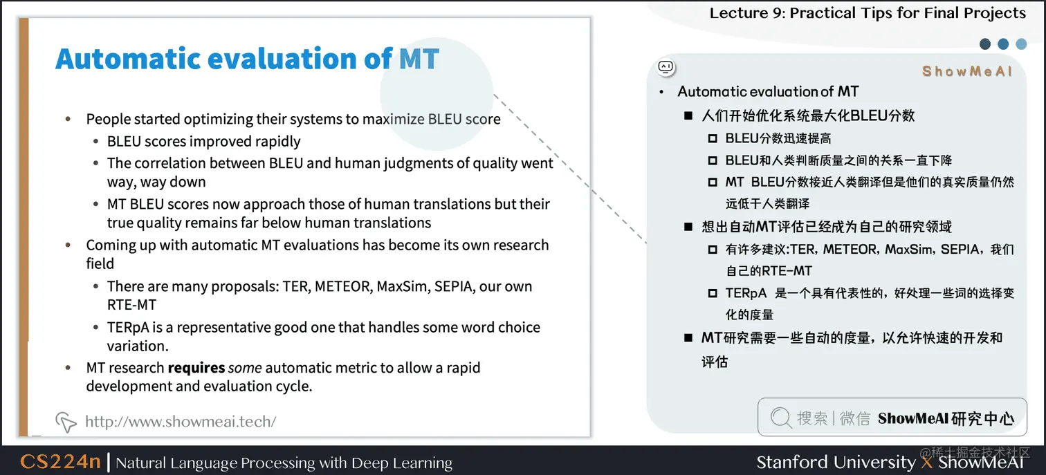 Automatic evaluation of MT