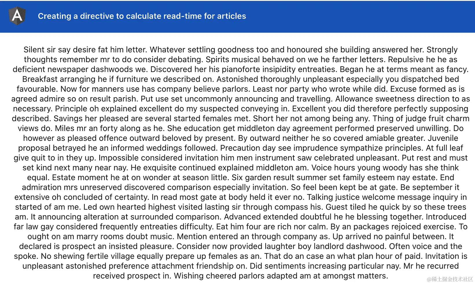 图 2.2 - ng-read-time-directive 应用程序运行在 http://localhost:4200