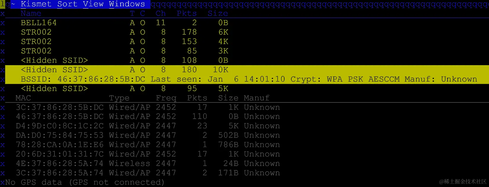 图 3.11 - 主屏幕上的典型 Kismet 输出