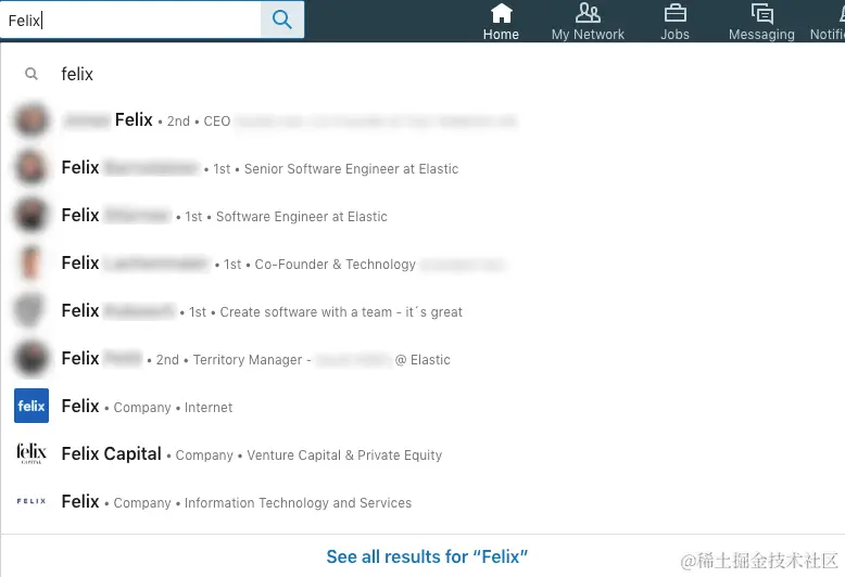 Linked In Search Response for Felix