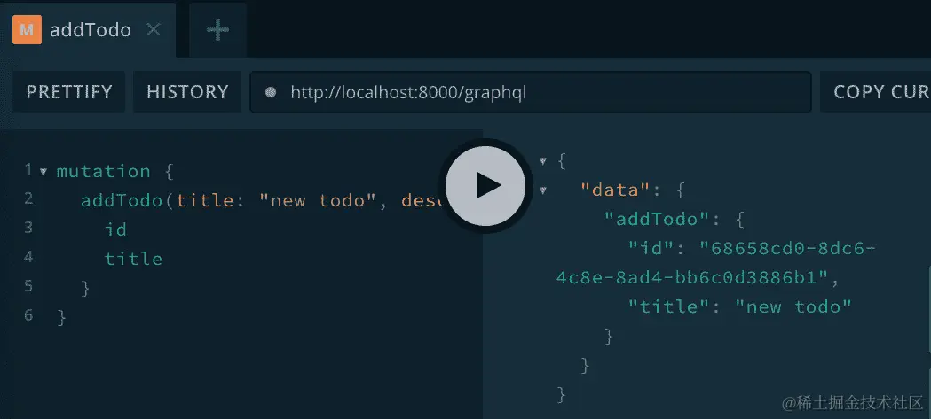 图 9.5 – addTodo mutation 的 GraphQL playground