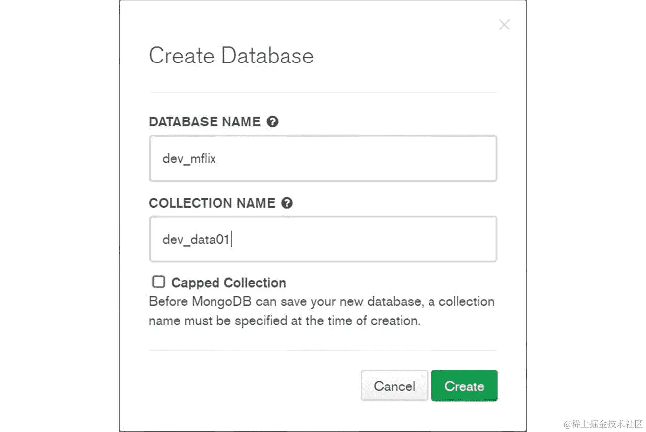 图 3.43：MongoDB 创建数据库窗口