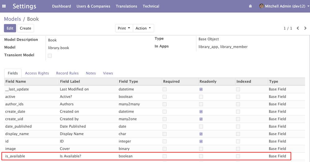 Odoo 12图书项目is_available字段添加