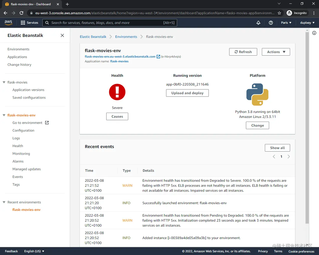 Elastic Beanstalk Console