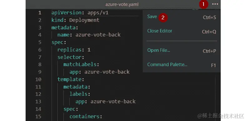 浏览器中的代码编辑器。点击三个点保存文件。