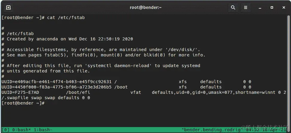 图 12.8 - 我们系统的 fstab 示例