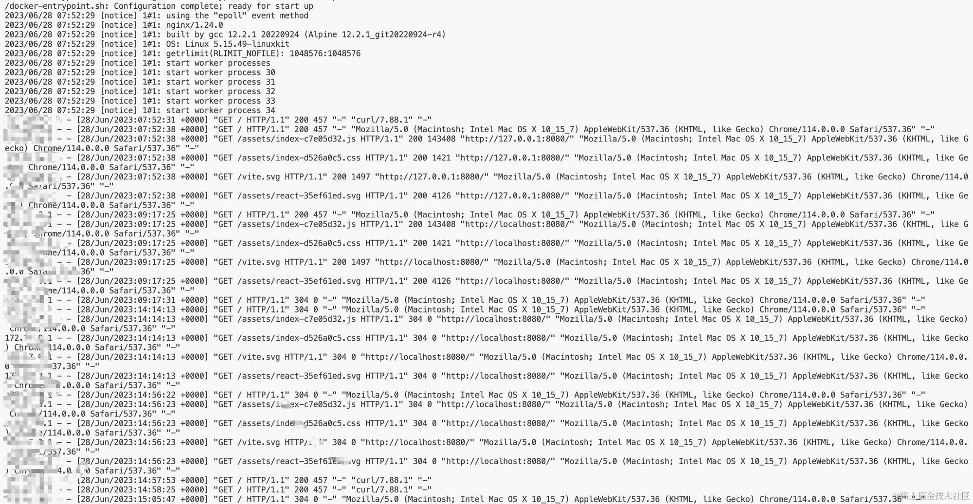 容器 my-web-1 的日志