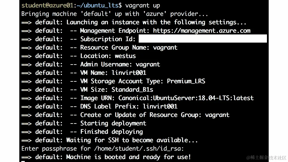 使用 up 命令部署 vagrant box