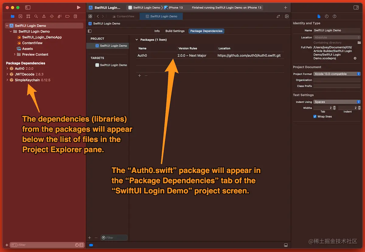 Xcode’s “Package Dependencies” tab.