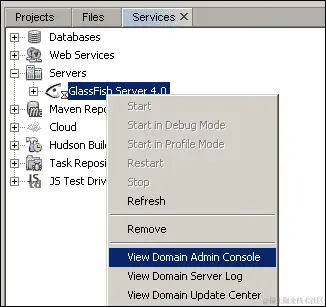 在 NetBeans 中启动 GlassFish 服务器