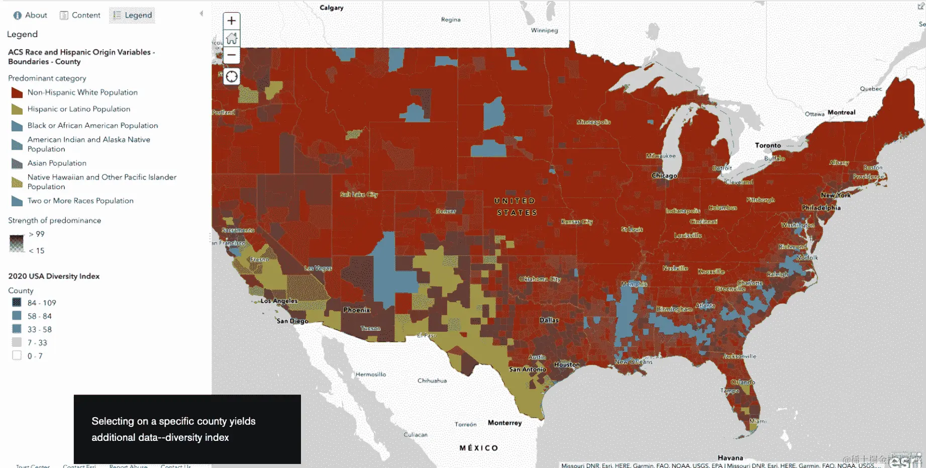 在美国大陆上展示县级种族变量的 ArcGIS 地图