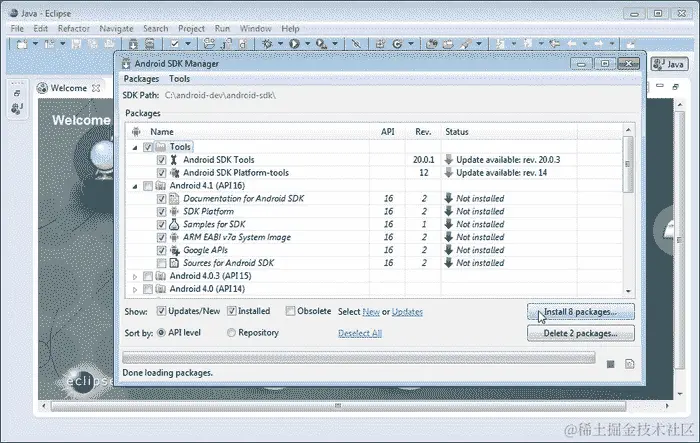 将 Android SDK 链接到 Eclipse