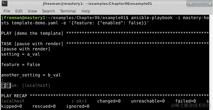 图 6.2-使用 Ansible 渲染带条件的简单模板，同时覆盖变量值