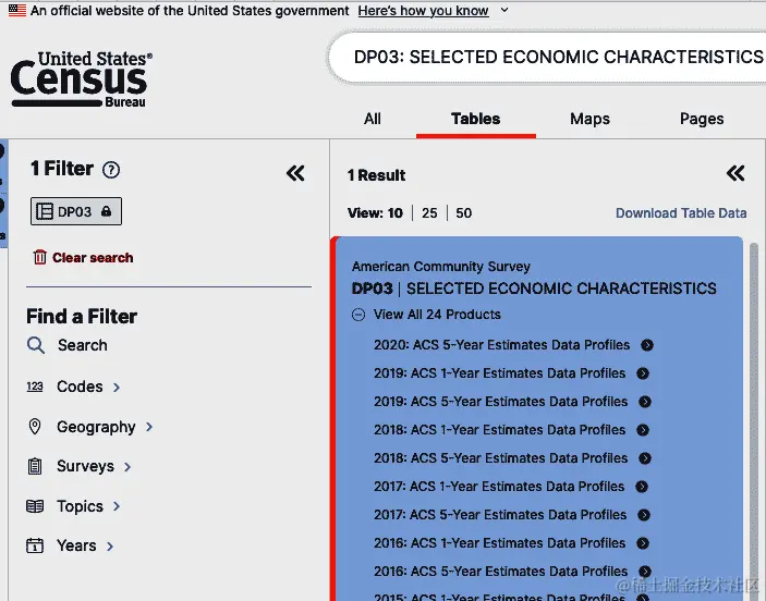 人口普查 API：数据