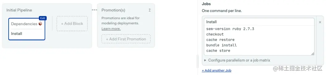 Add the install commands in the first block