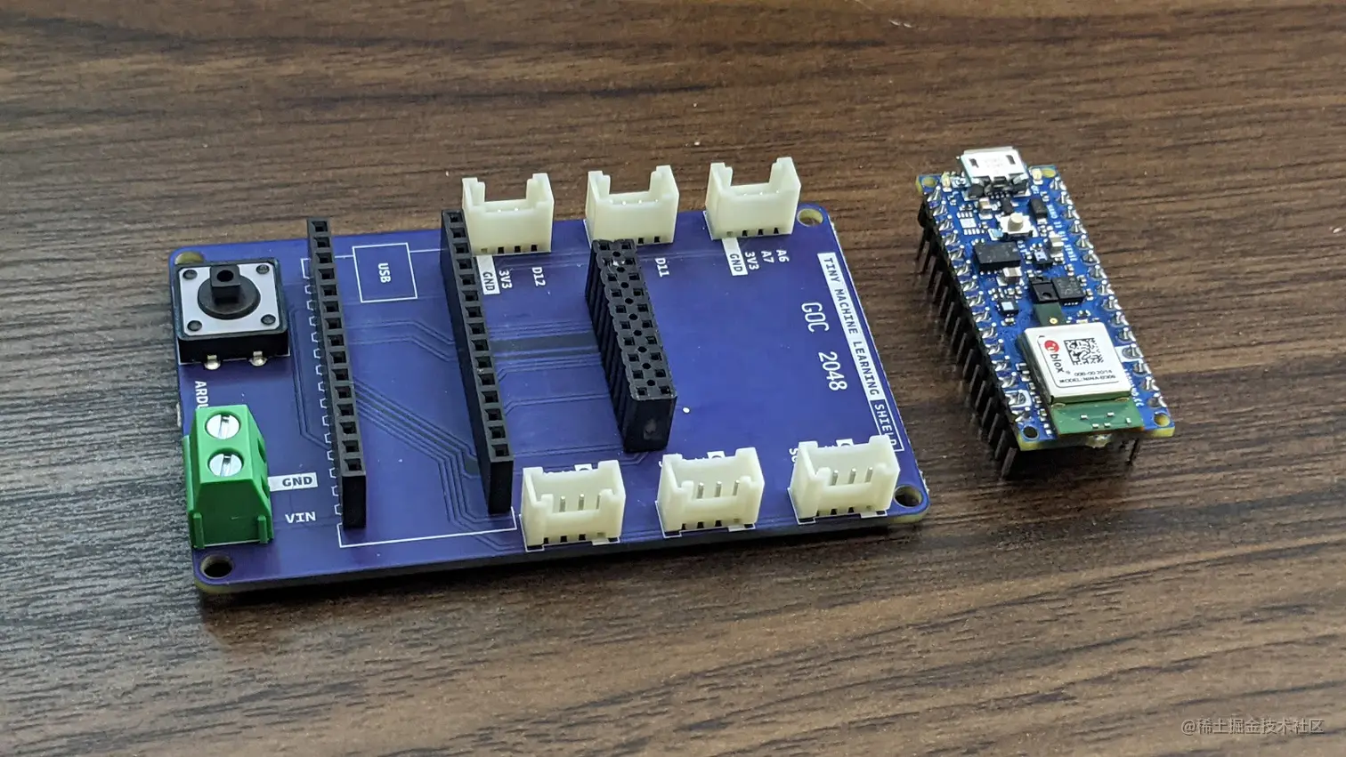 A mapping of the OV7675 pins to the Arudino Nano 33 BLE board. If we number the Arduino pins from top left (1) to bottom left (16) to bottom right (17) to top right (32). The mappings are as follows (Ardunio Pin, OV7675 Pin). 2,1; 4,7; 5,6; 6,19; 7,20; 8,4; 9,3; 14,2; 18,15; 19,14; 22,13; 23,12; 24,9; 25,11; 26,10; 28,5; 29,8; 30,16.