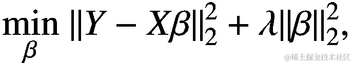 \underset{\beta }{\mathit{\min}}\ {\left\Vert Y- X\beta \right\Vert}_2²+\lambda {\left\Vert \beta \right\Vert}_2²,
