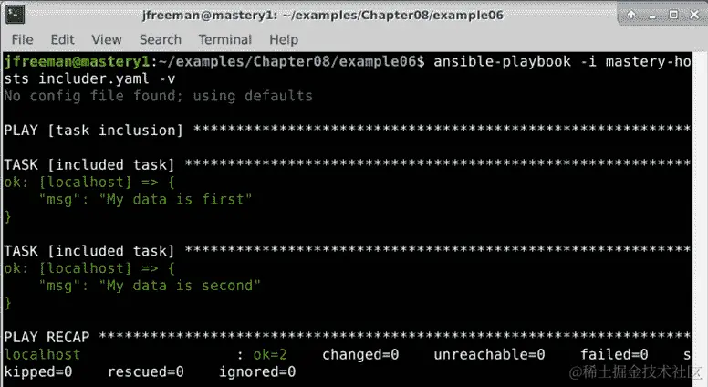 图 8.6 - 运行带有标记的包含任务的 playbook，但没有启用任何基于标记的过滤