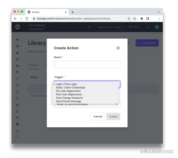 Auth0 Action Trigger list